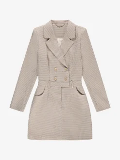 Aansluitende blazer jurk met pied-de-poule patroon en strass steentjes