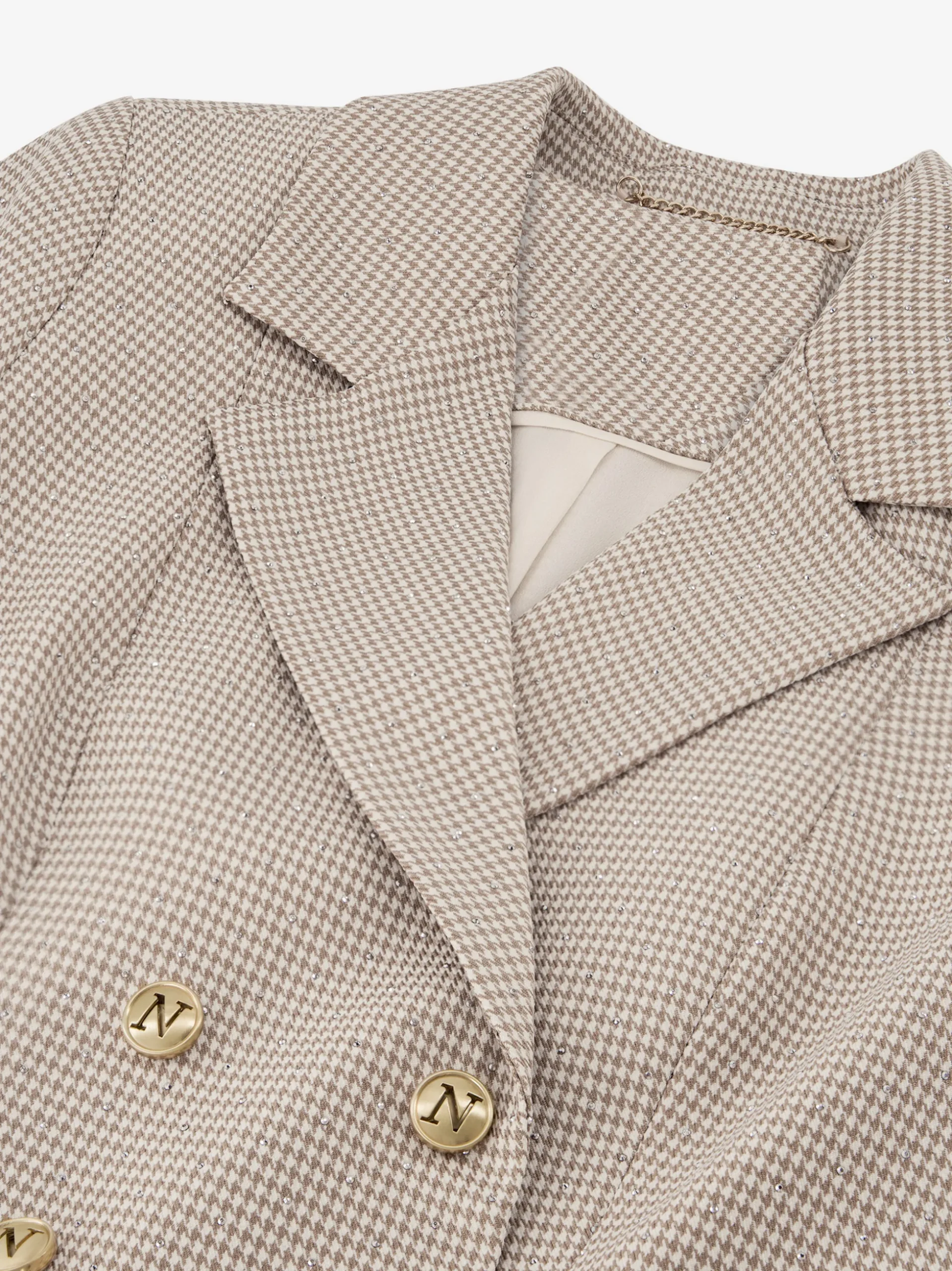 Aansluitende blazer jurk met pied-de-poule patroon en strass steentjes