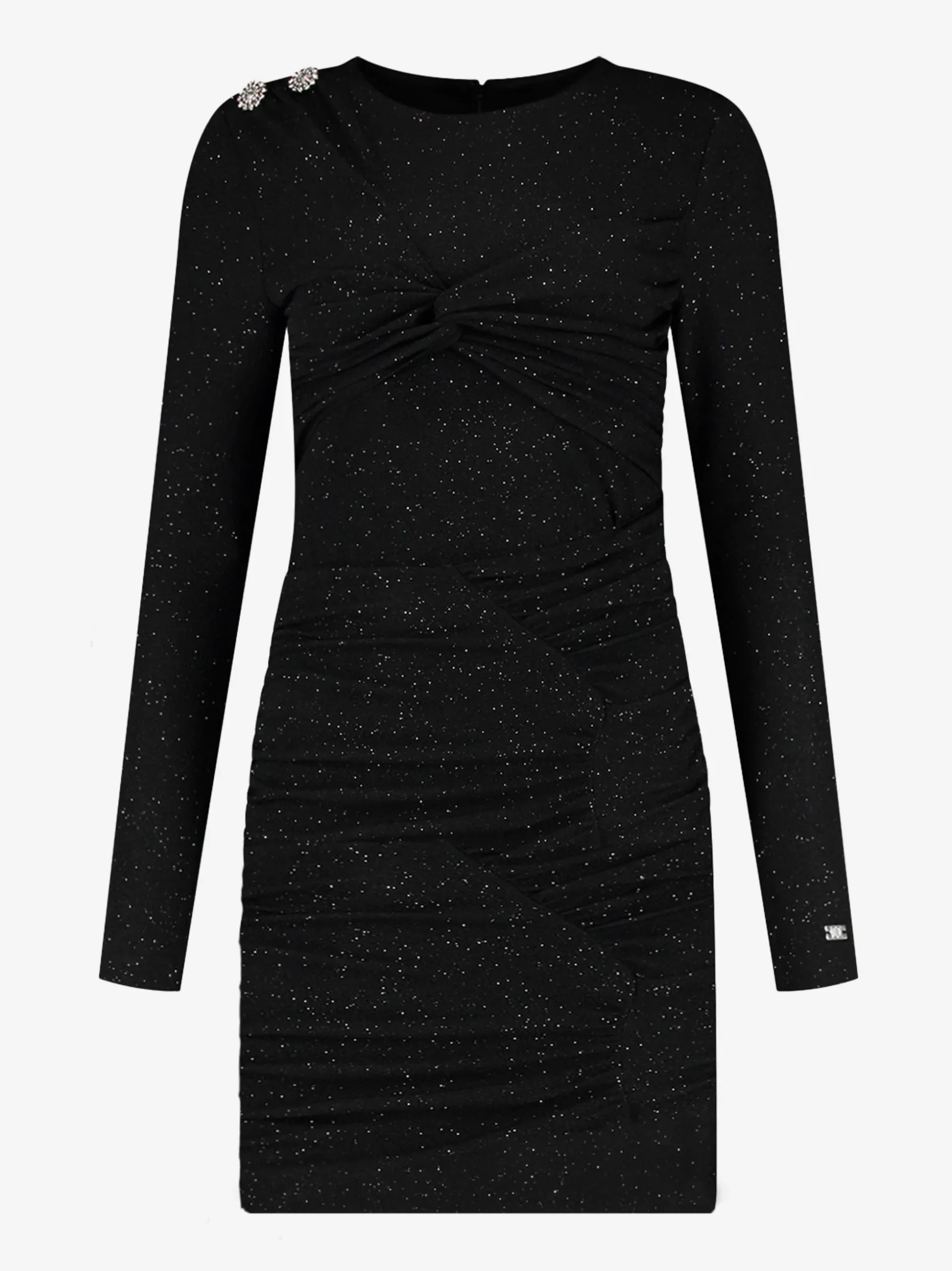 Aansluitende glitter jurk met detail op schouder