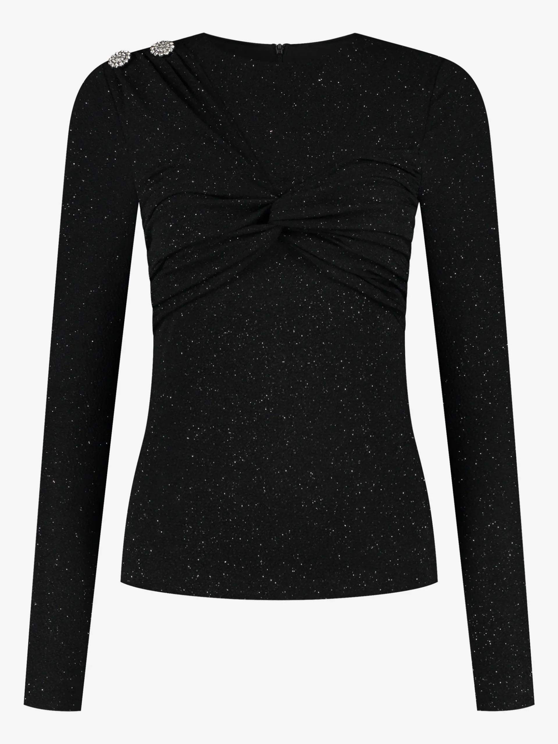 Aansluitende glitter top met gedrapeerd detail