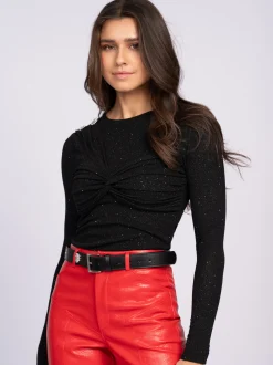 Aansluitende glitter top met gedrapeerd detail
