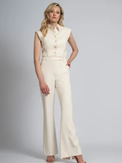 Aansluitende jumpsuit met rij FH knopen en wijde pijpen