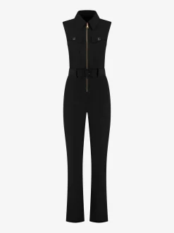 Aansluitende jumpsuit met centrale rits en ceintuur
