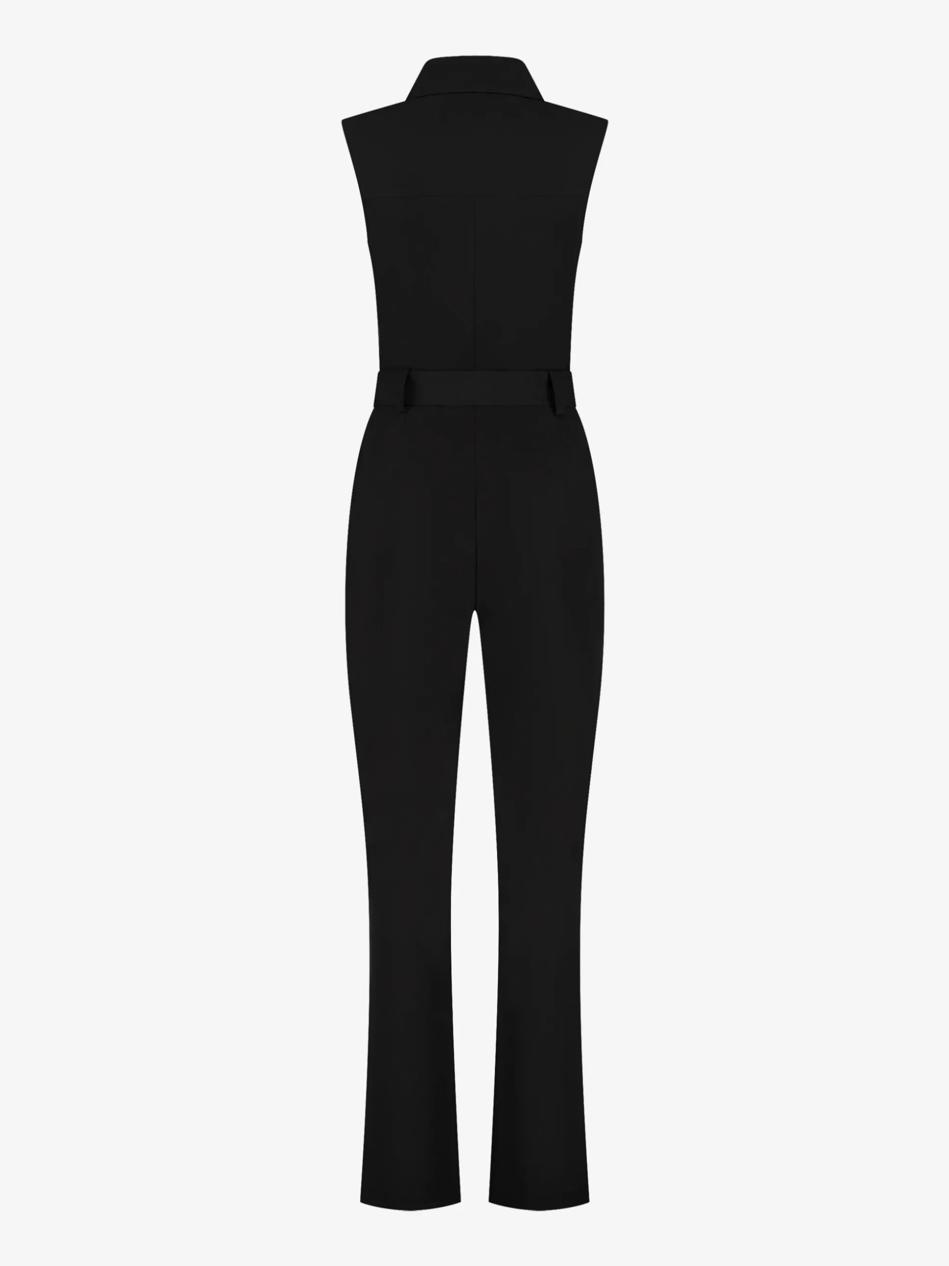 Aansluitende jumpsuit met centrale rits en ceintuur