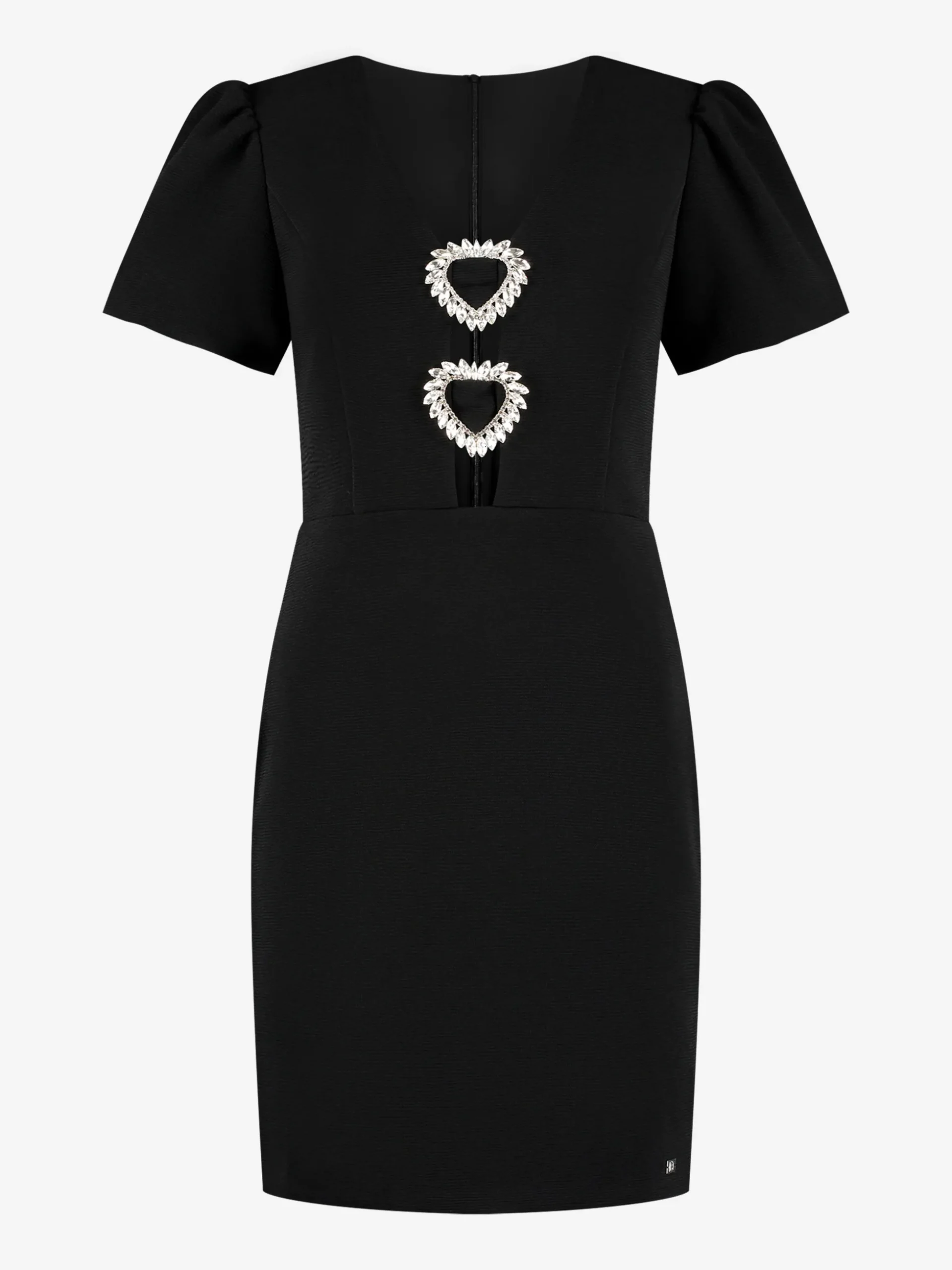 Aansluitende jurk met pofmouwen en strass details