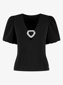 Aansluitende top met pofmouwen en strass detail