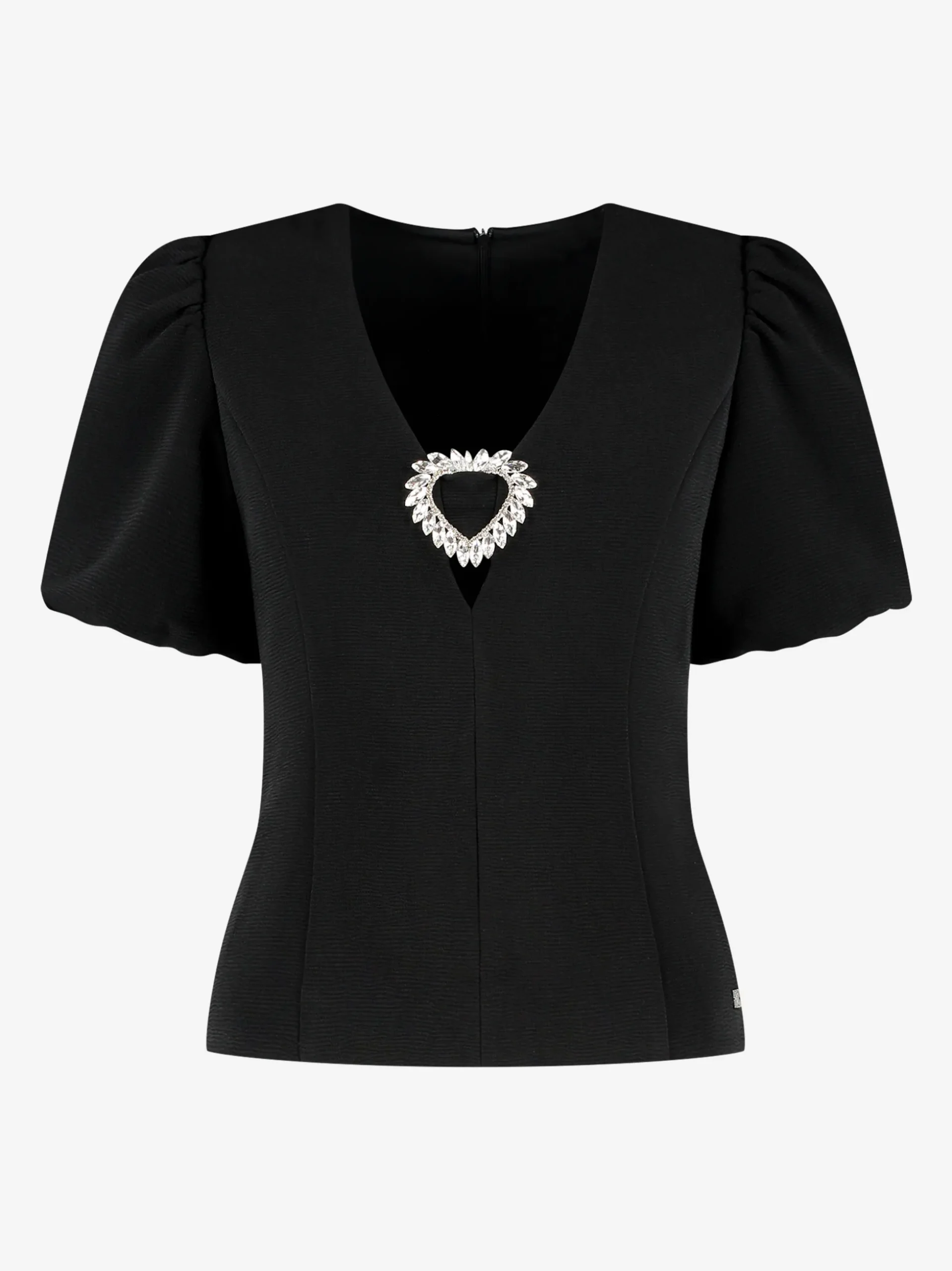 Aansluitende top met pofmouwen en strass detail