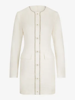 Aansluitende tweed jurk met N-knopen