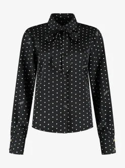 Blouse met stippen en strikkoord