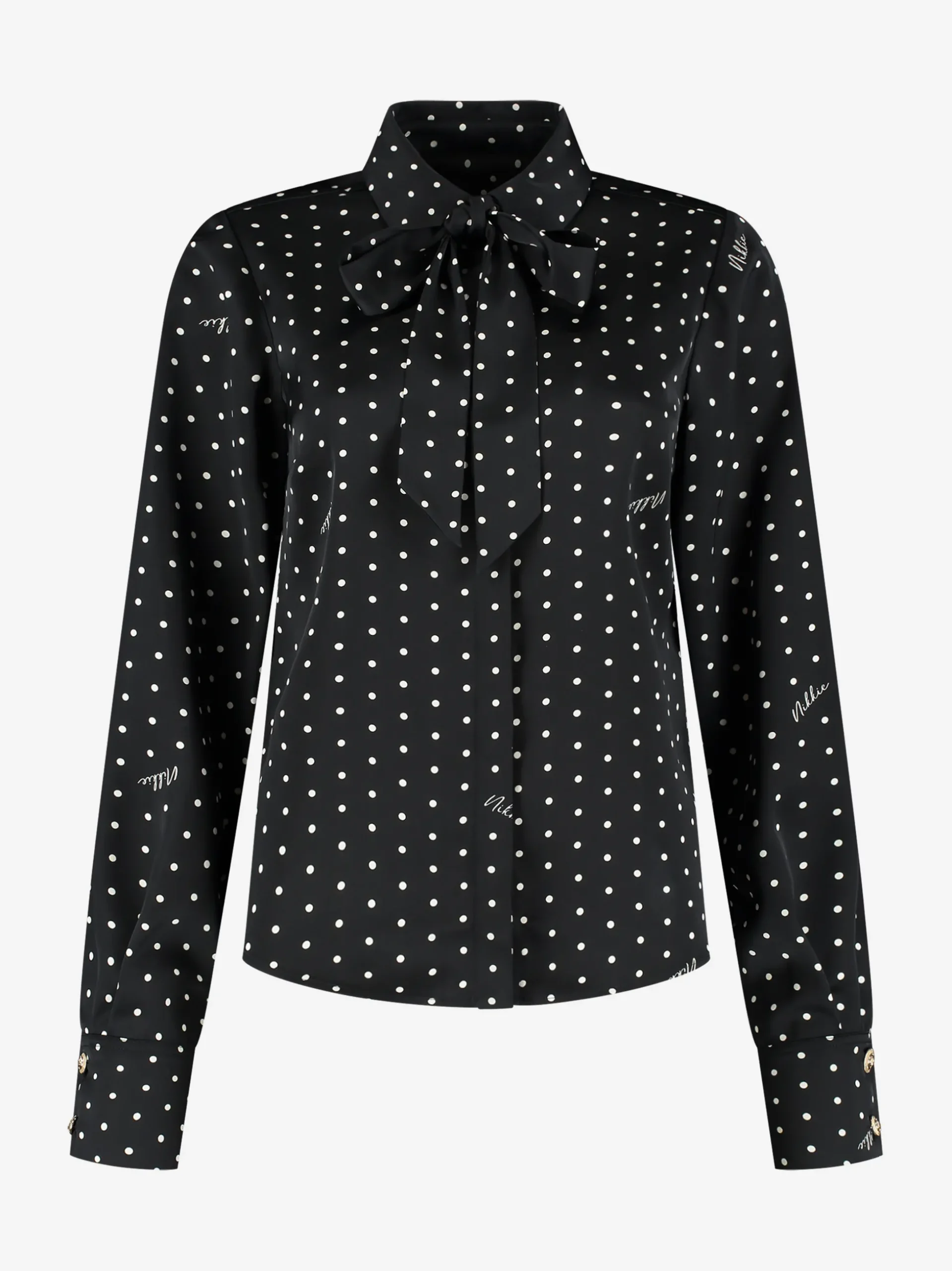 Blouse met stippen en strikkoord