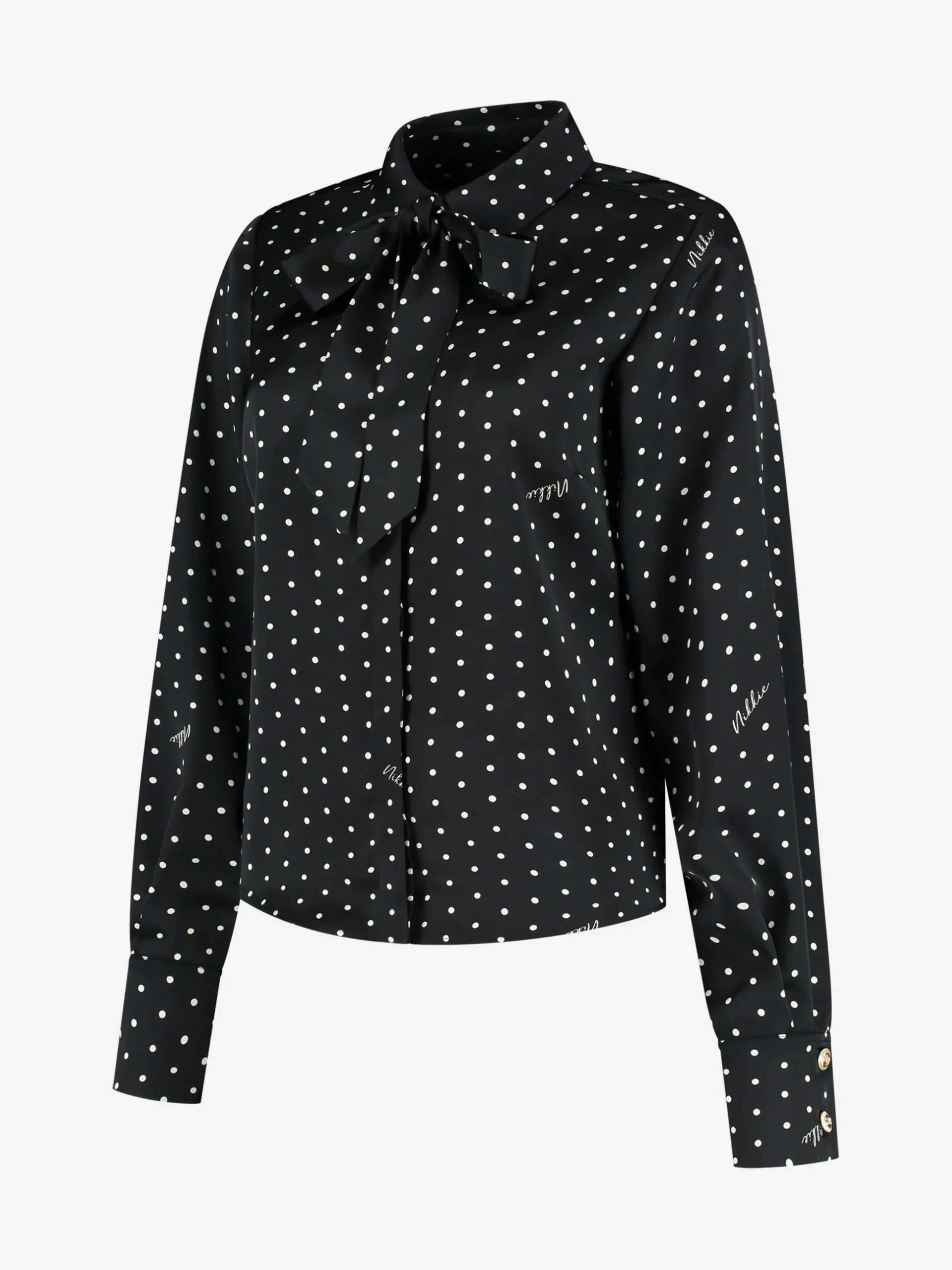Blouse met stippen en strikkoord