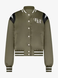 Bomber jack met geborduurd logo en gestreepte details