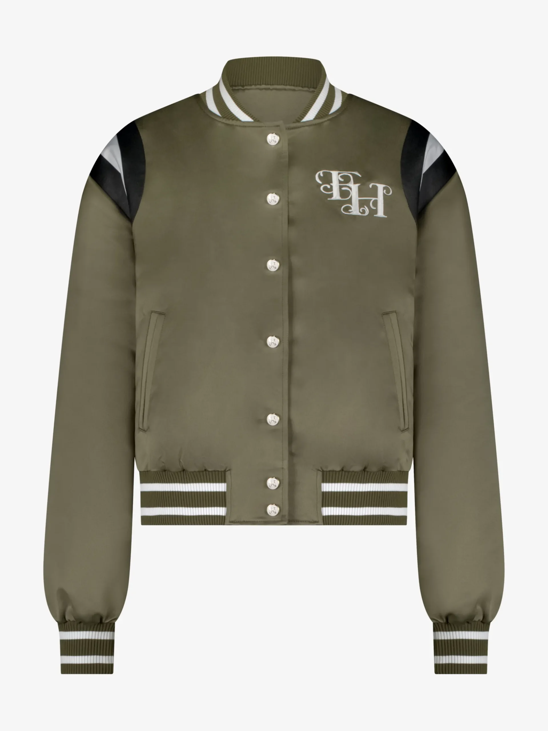 Bomber jack met geborduurd logo en gestreepte details