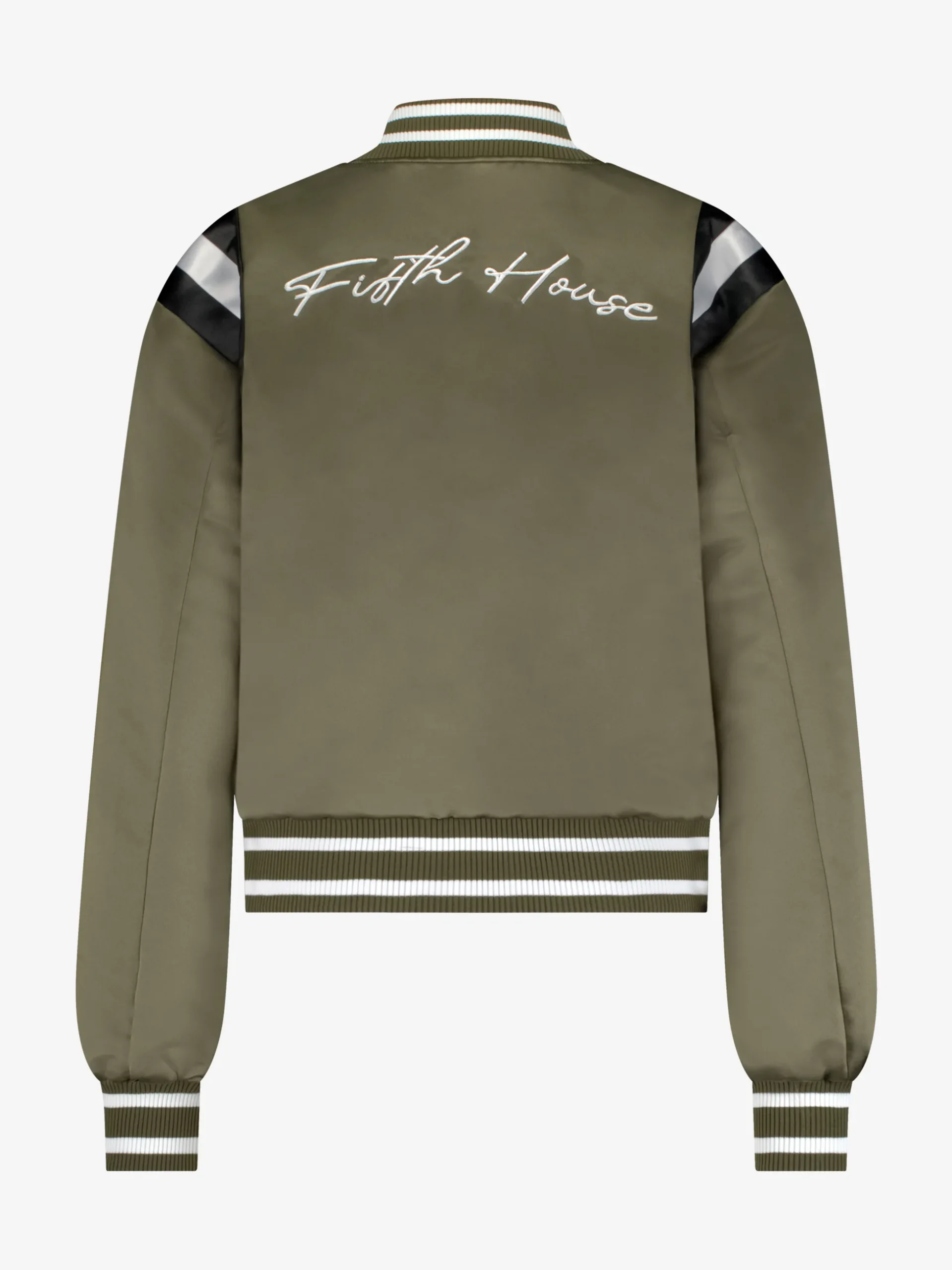 Bomber jack met geborduurd logo en gestreepte details