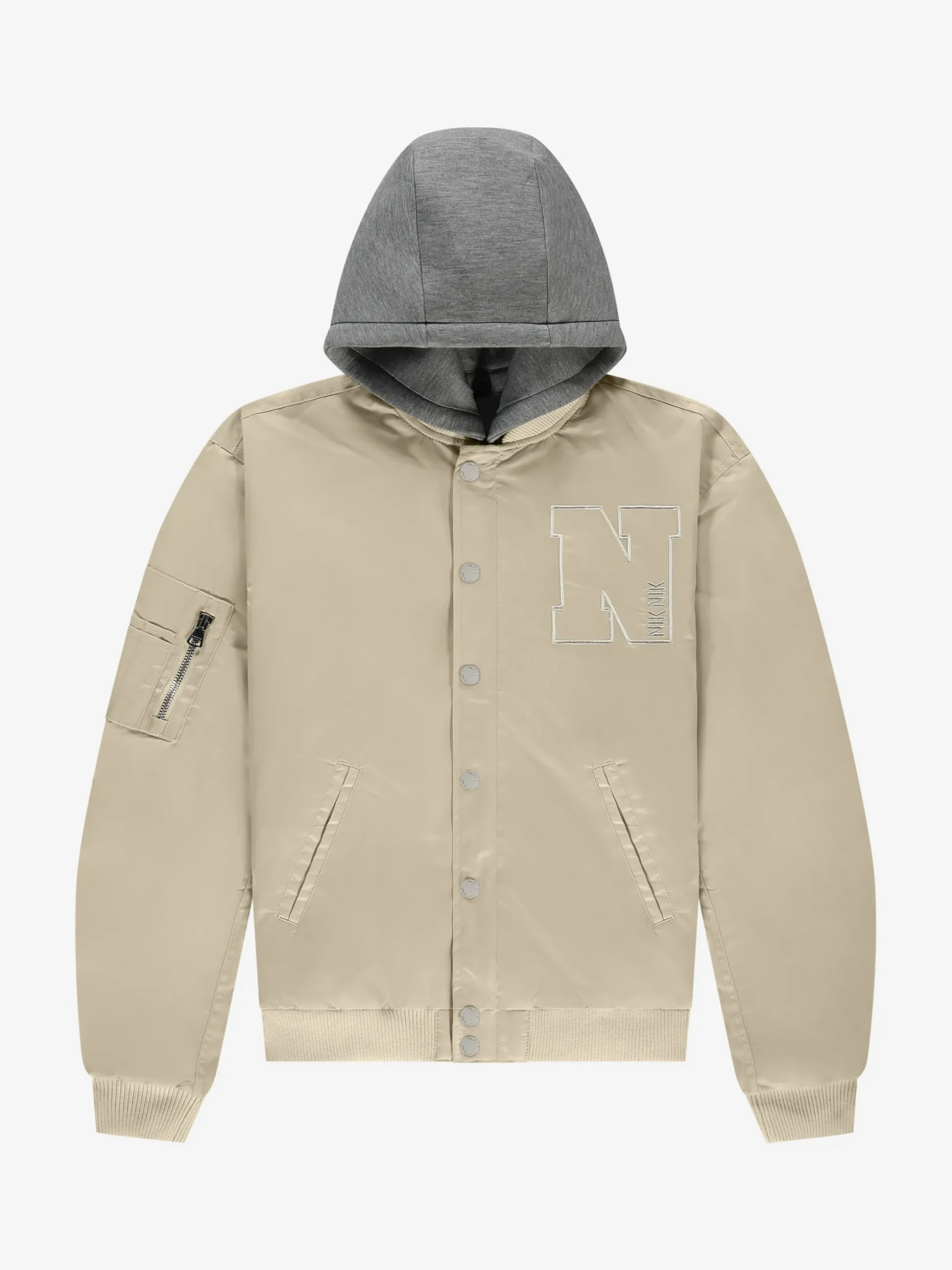 Bomberjack met capuchon van sweaterstof en N&N logo