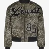 Bomberjack met luipaardprint en grafische letters