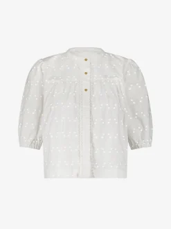 Broderie anglaise top met pofmouwen