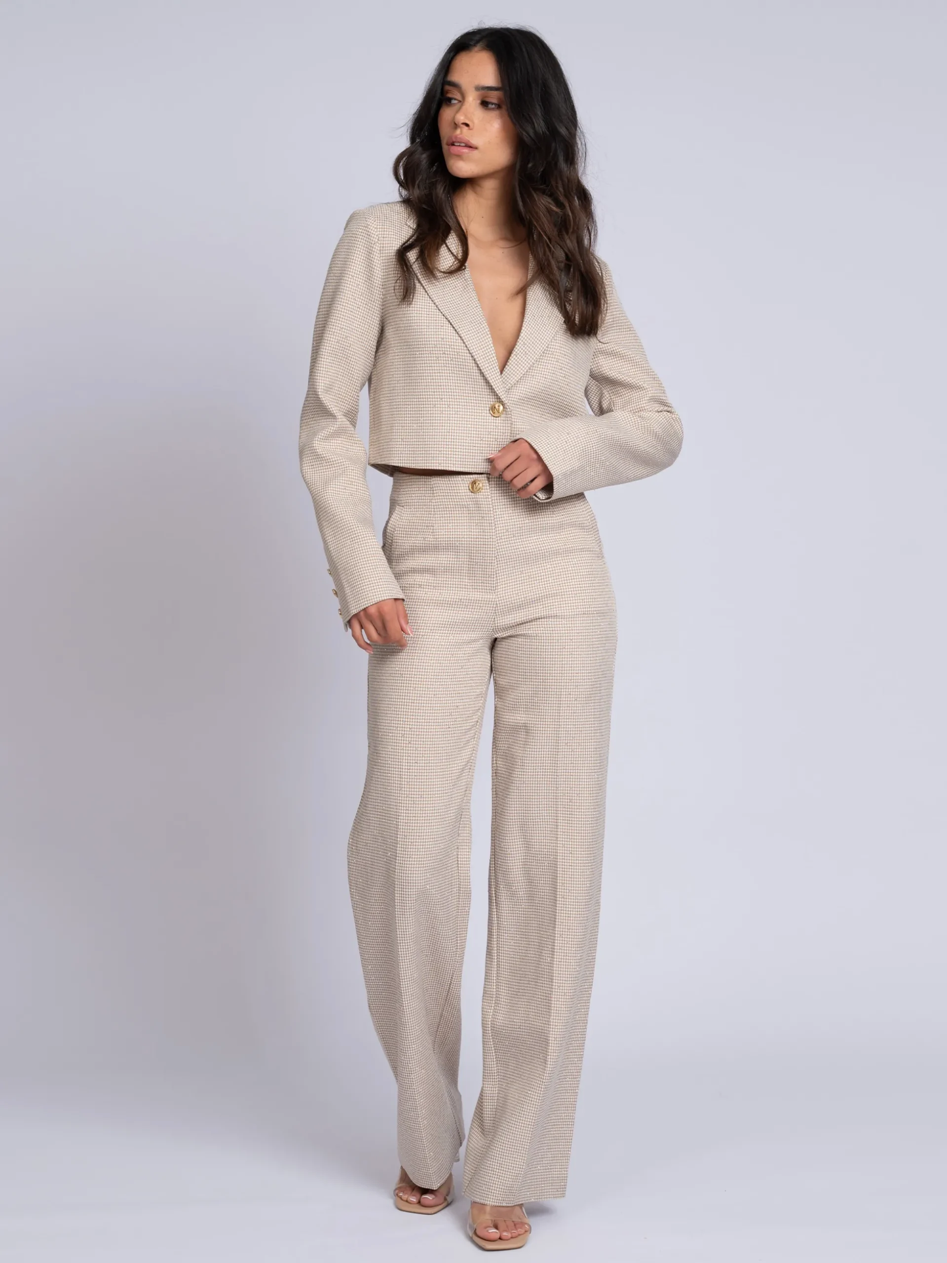 Broek met pied-de-poule patroon en strass steentjes