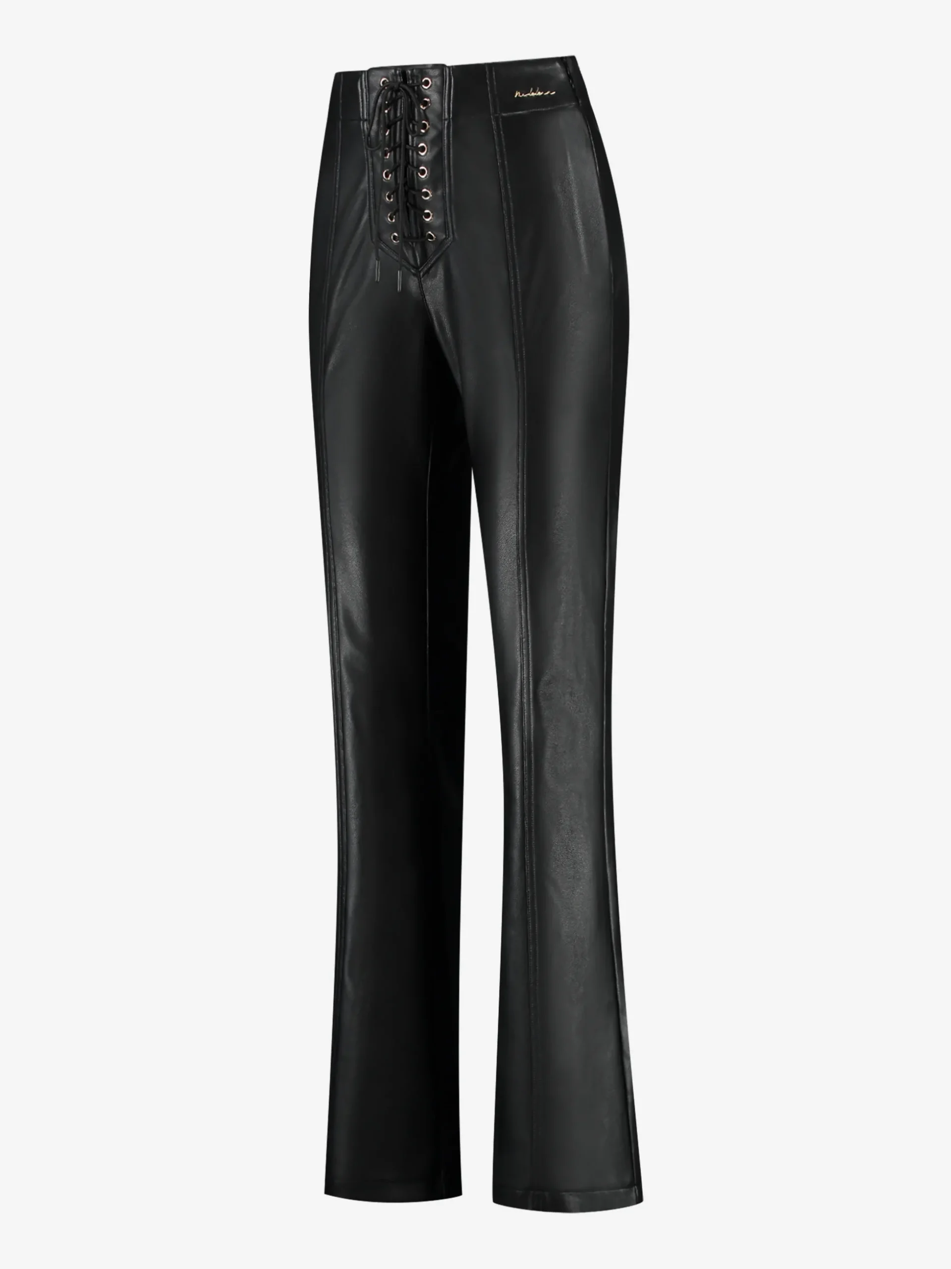 Broek van imitatieleer met veter detail