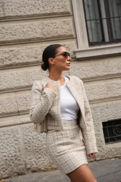 Cropped blazer met pied-de-poule patroon