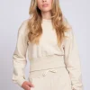 Cropped sweater met brede elastische tailleband