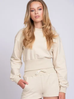 Cropped sweater met brede elastische tailleband