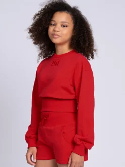 Cropped sweater met brede elastische tailleband