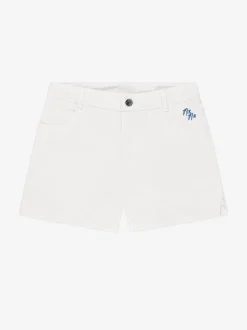 Denim short met tektsopdruk