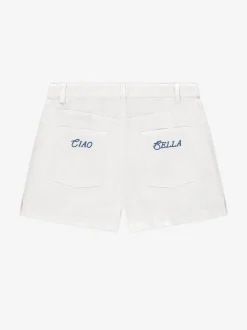 Denim short met tektsopdruk