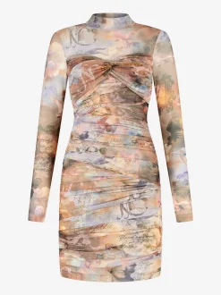 Gedrapeerde jurk met mesh en een col