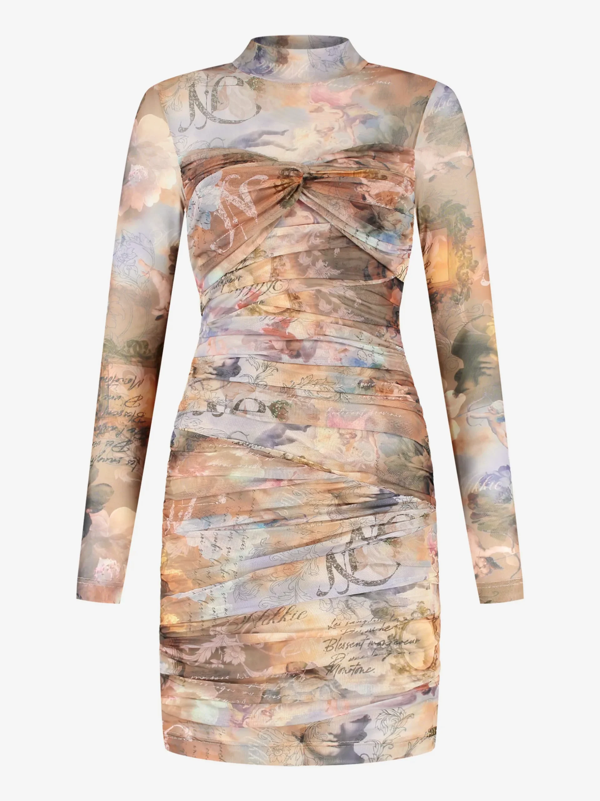 Gedrapeerde jurk met mesh en een col
