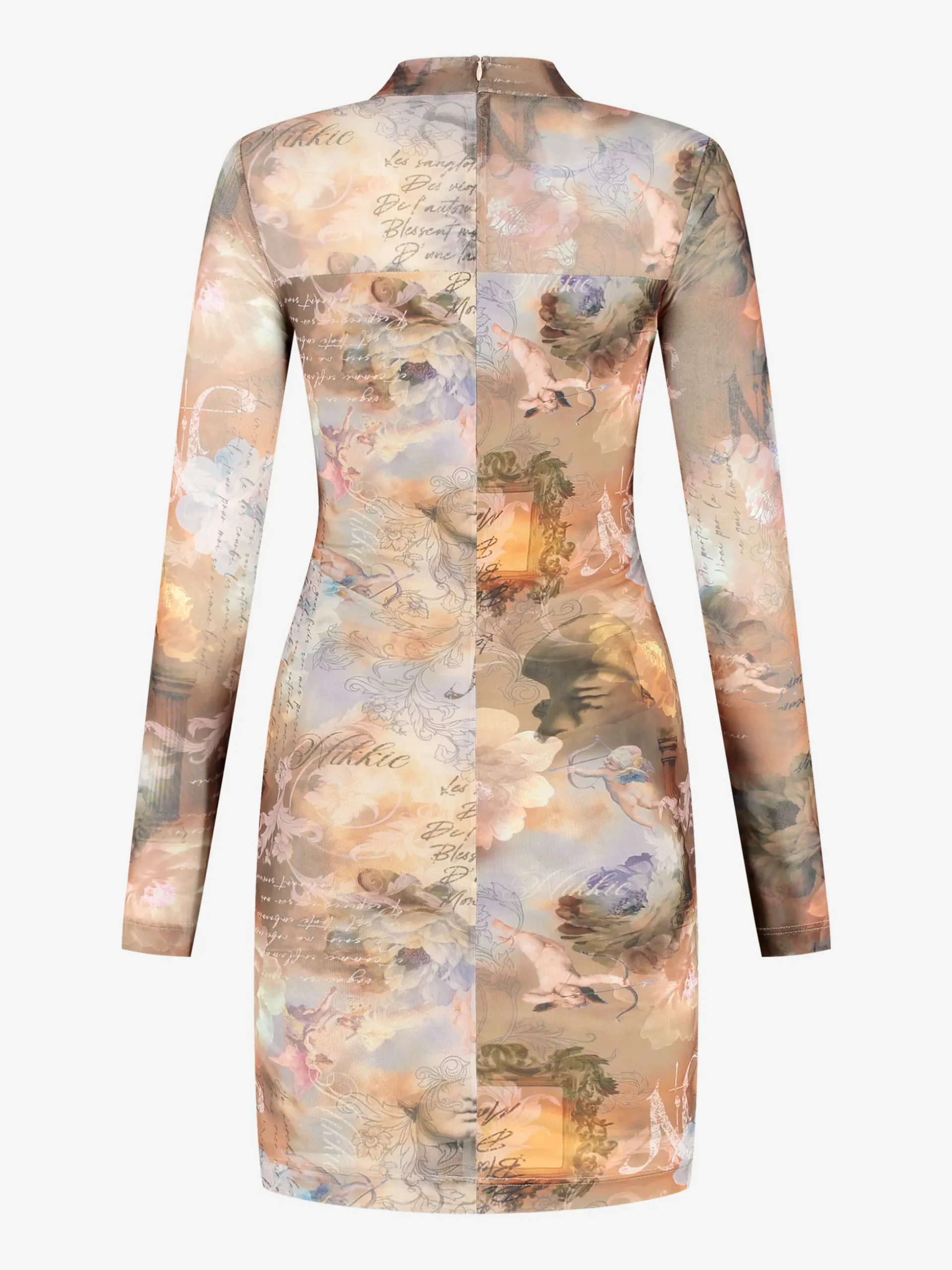 Gedrapeerde jurk met mesh en een col