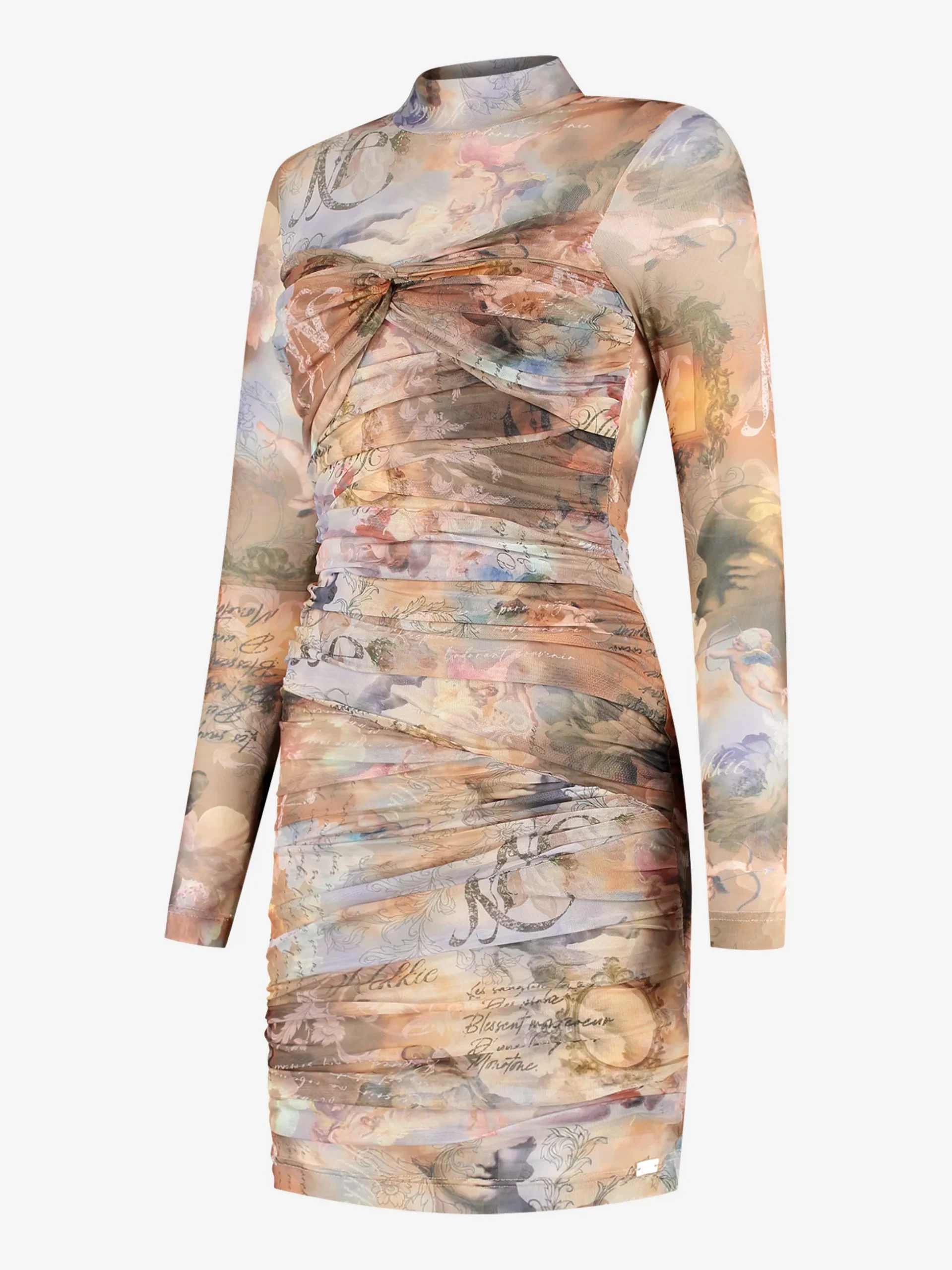 Gedrapeerde jurk met mesh en een col