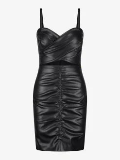 Gedrapeerde jurk van imitatieleer met cut-out detail
