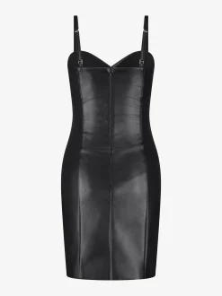 Gedrapeerde jurk van imitatieleer met cut-out detail