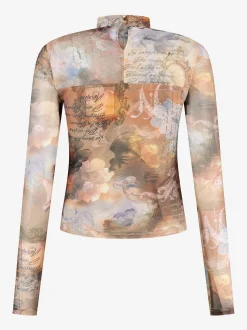Gedrapeerde top met mesh en een col