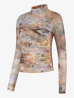 Gedrapeerde top met mesh en een col