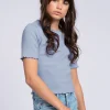 Geribbelde crop top met ruches