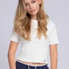 Geribbelde crop top met ruches