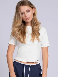 Geribbelde crop top met ruches