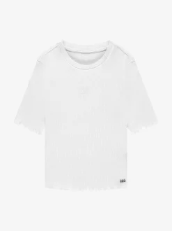 Geribbelde crop top met ruches