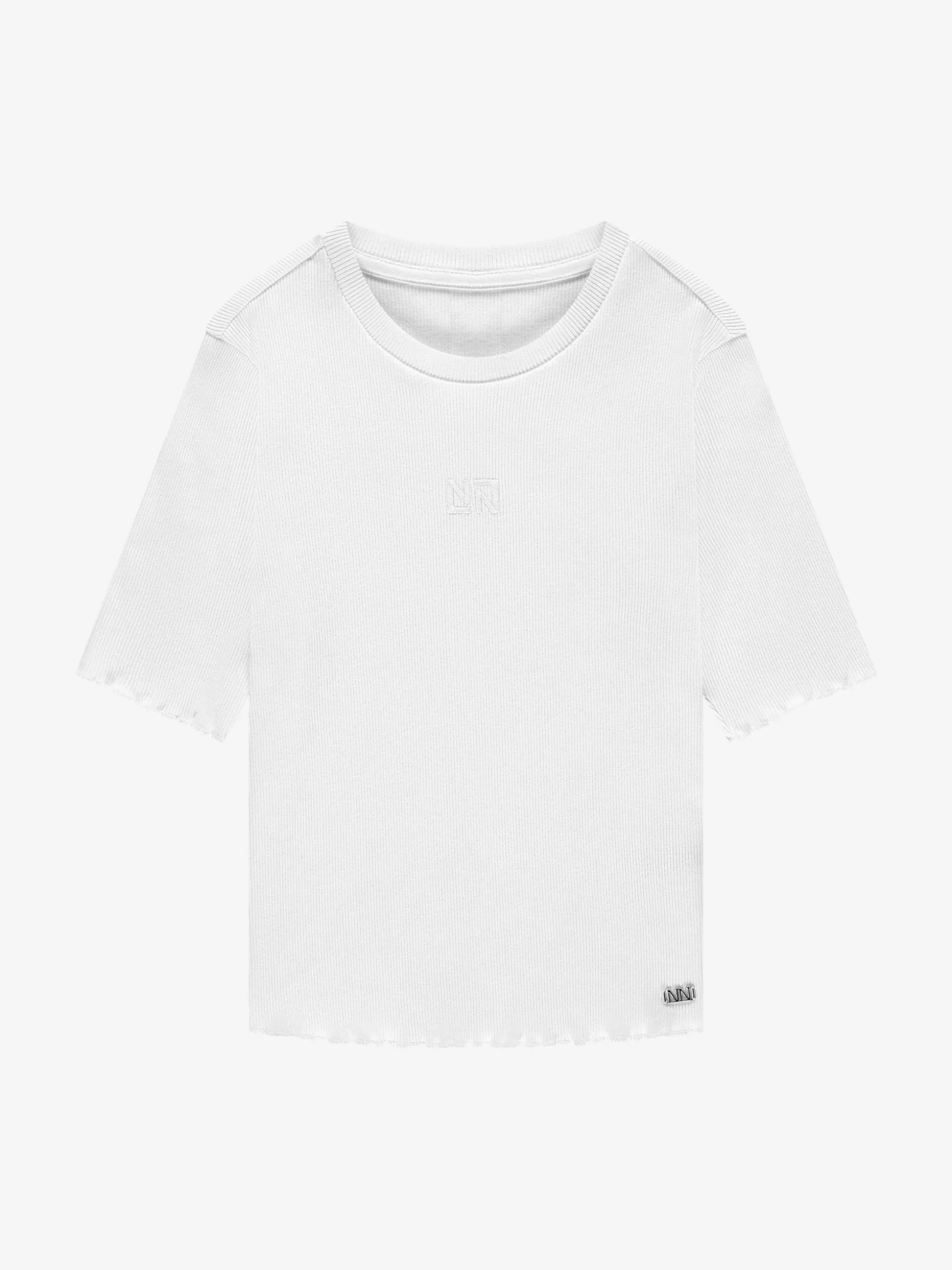 Geribbelde crop top met ruches