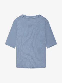 Geribbelde crop top met ruches