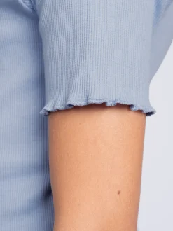 Geribbelde crop top met ruches