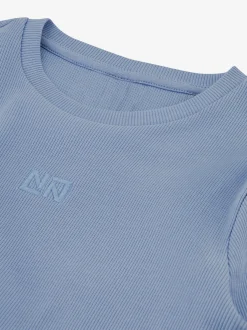 Geribbelde crop top met ruches