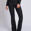 Geribbelde flared legging met omgeslagen taillerand