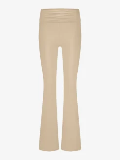 Geribbelde flared legging met omgeslagen taillerand