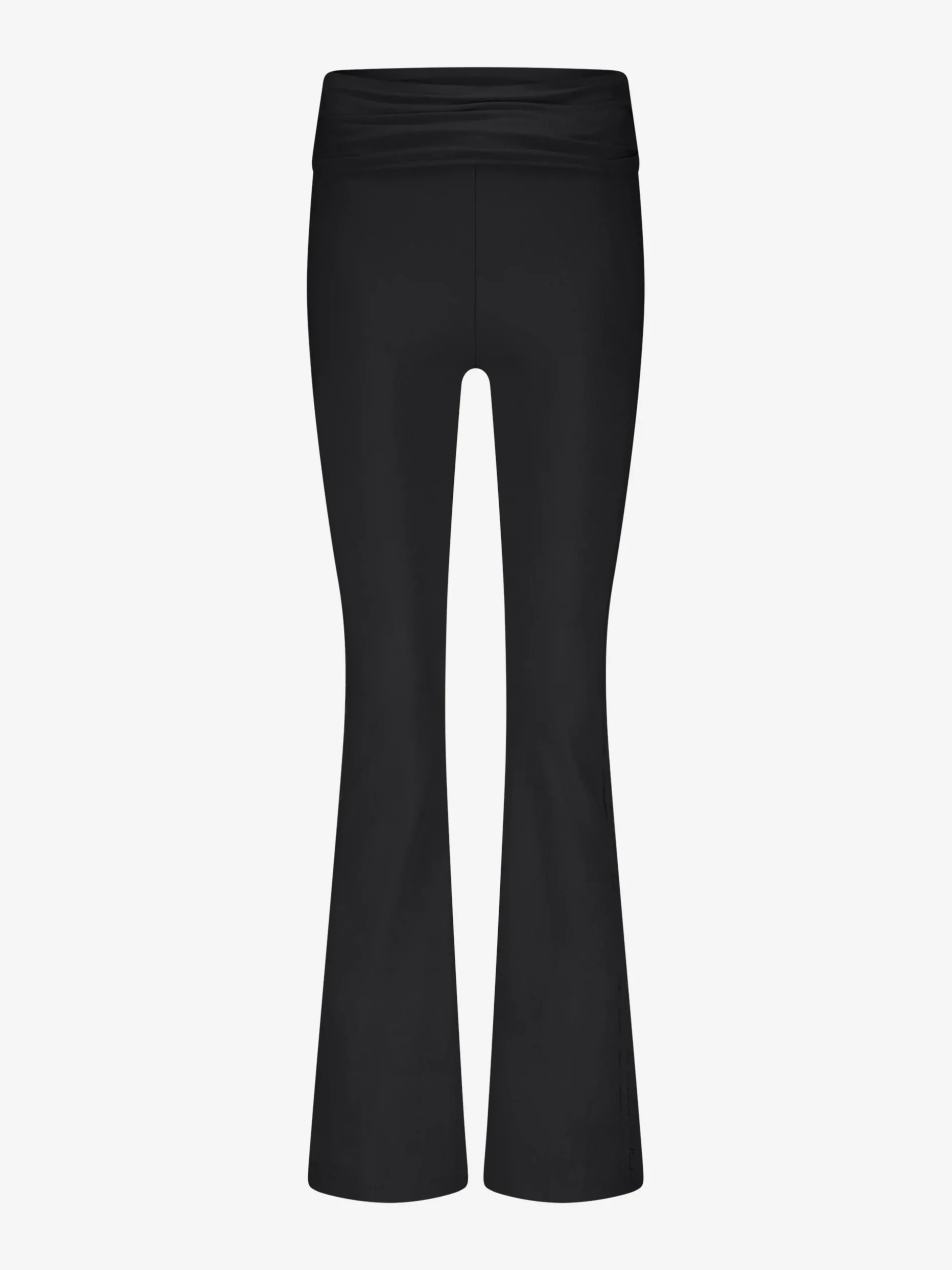 Geribbelde flared legging met omgeslagen taillerand