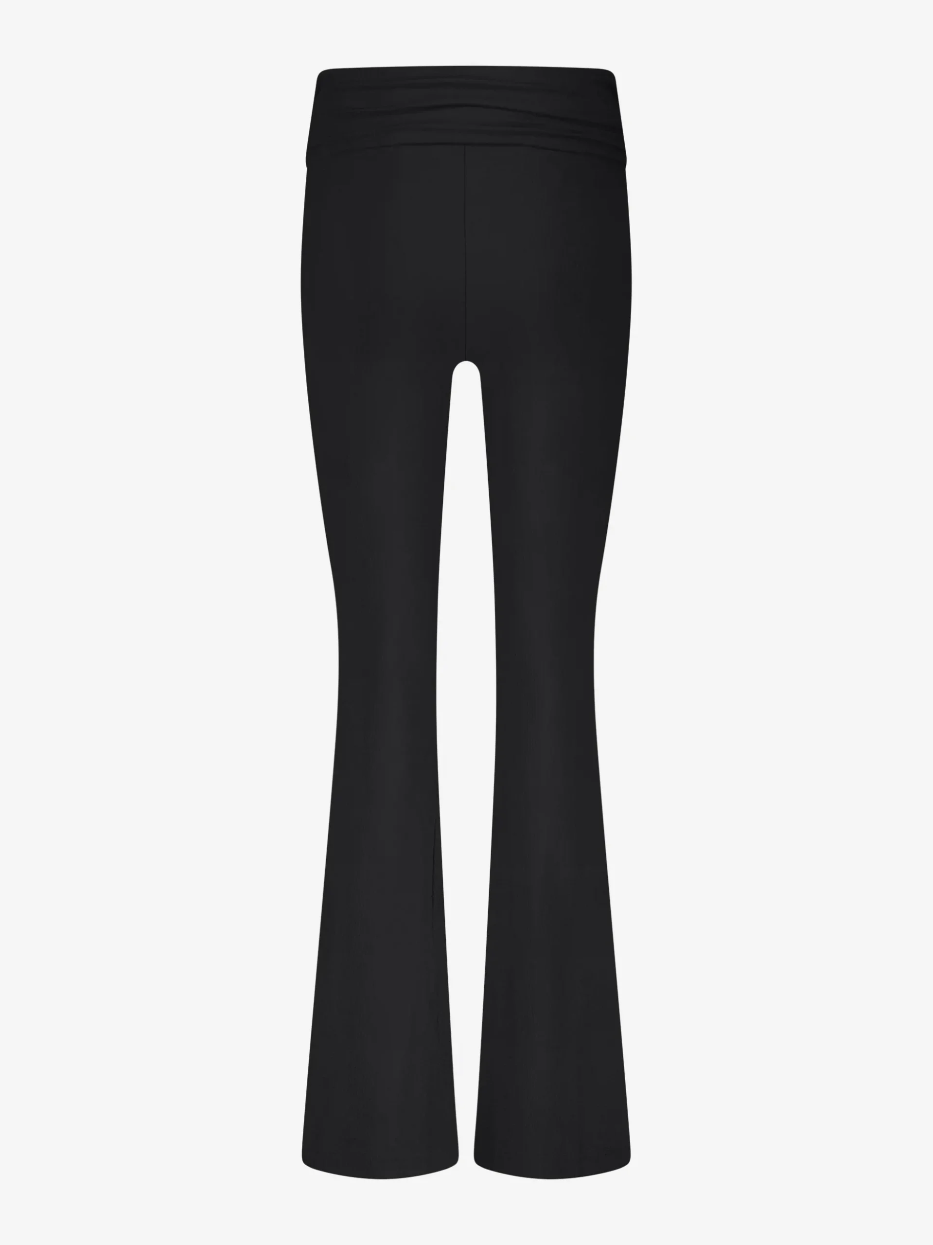 Geribbelde flared legging met omgeslagen taillerand