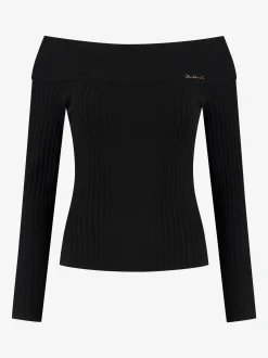 Geribbelde off shoulder top